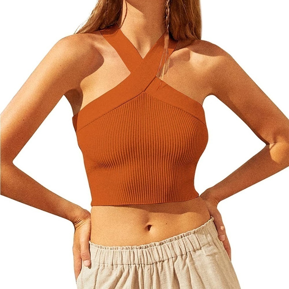 Women Crisscross Halter Crop Top Sleeveles